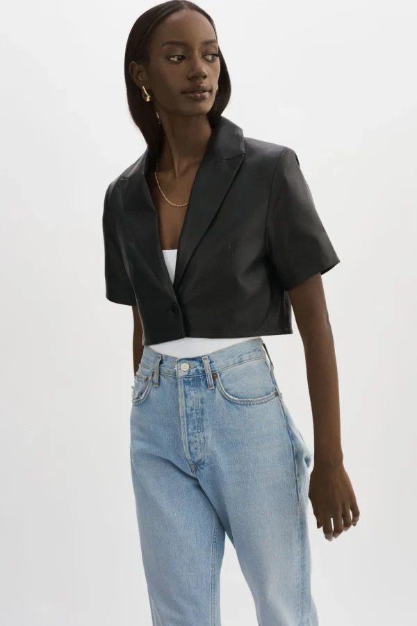 LAMARQUE Leather Jackets | CALATEA | Short Sleeve Blazer Black