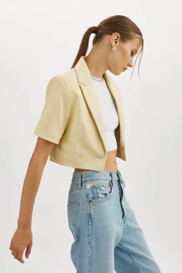 LAMARQUE Leather Jackets | CALATEA | Short Sleeve Blazer Buttermilk