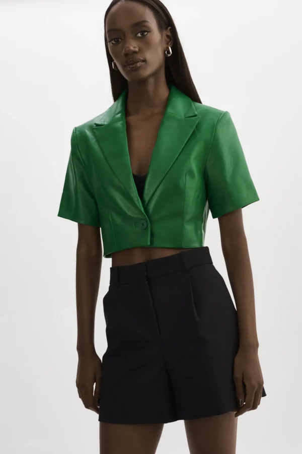 LAMARQUE Leather Jackets | CALATEA | Short Sleeve Blazer VIBRANT GREEN