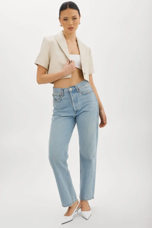 LAMARQUE Leather Jackets | CALATEA | Short Sleeve Blazer BONE