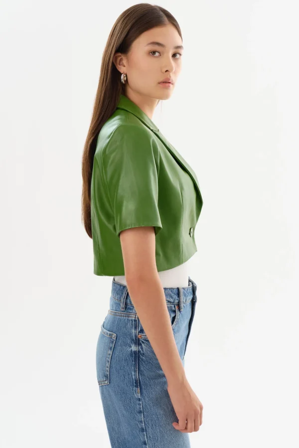 LAMARQUE Leather Jackets | CALATEA | Short Sleeve Blazer Treetop Green