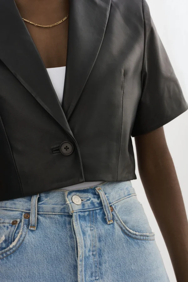 LAMARQUE Leather Jackets | CALATEA | Short Sleeve Blazer Black