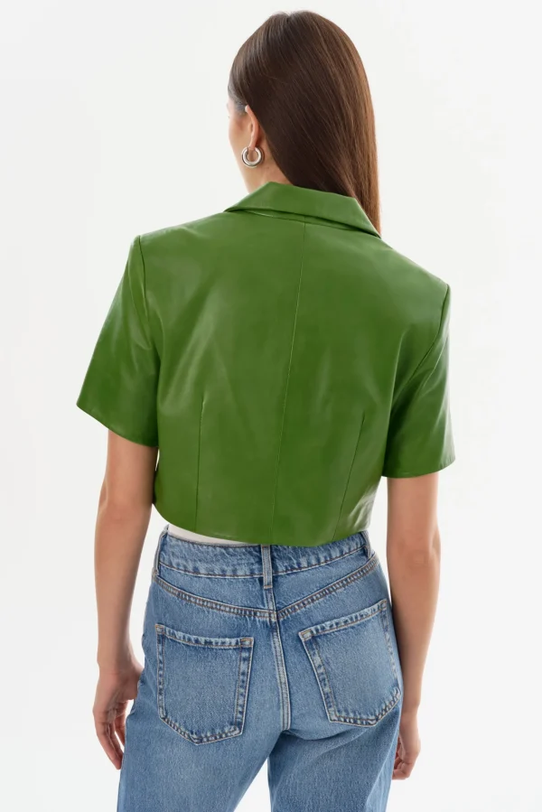 LAMARQUE Leather Jackets | CALATEA | Short Sleeve Blazer Treetop Green