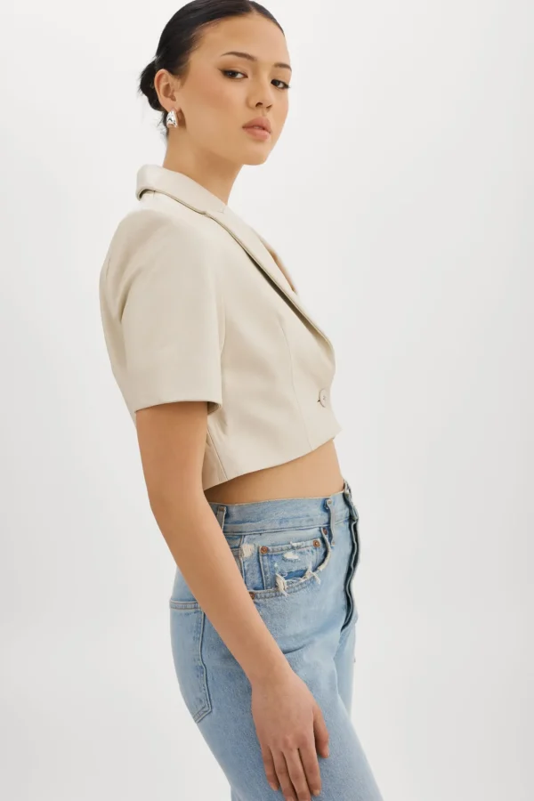 LAMARQUE Leather Jackets | CALATEA | Short Sleeve Blazer BONE