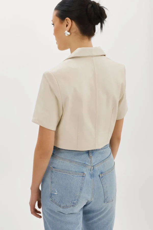 LAMARQUE Leather Jackets | CALATEA | Short Sleeve Blazer BONE