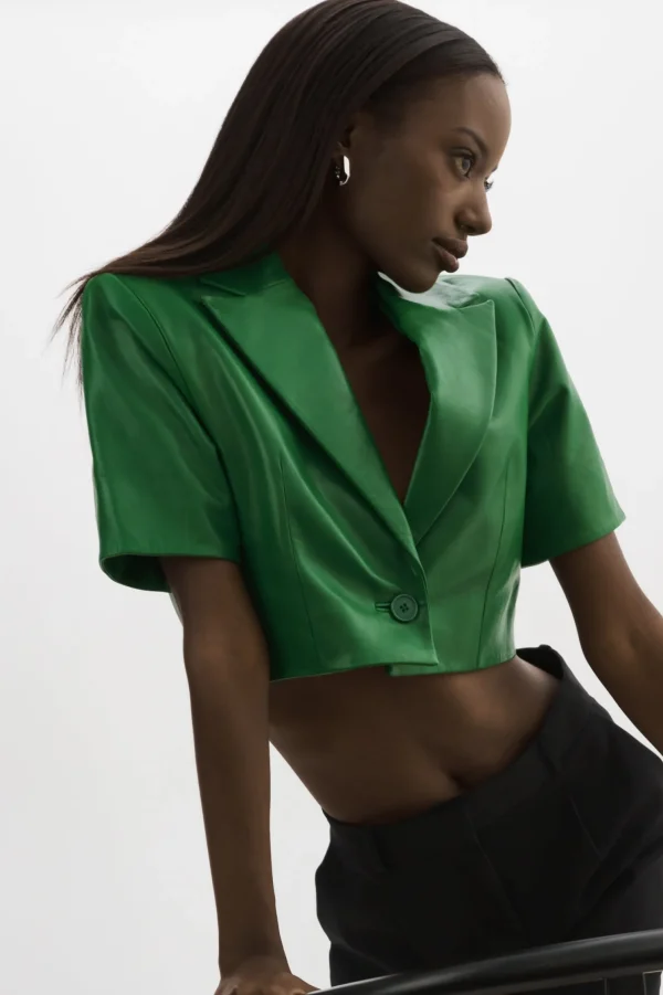 LAMARQUE Leather Jackets | CALATEA | Short Sleeve Blazer VIBRANT GREEN