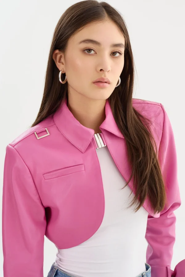 LAMARQUE Leather Jackets | CALISTA | Appliqué Leather Bolero Super Pink