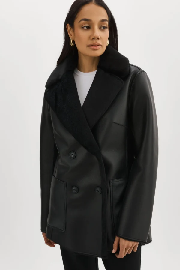 LAMARQUE Coats&Jackets | CAMILLE | Faux Shearling Reversible Coat Black