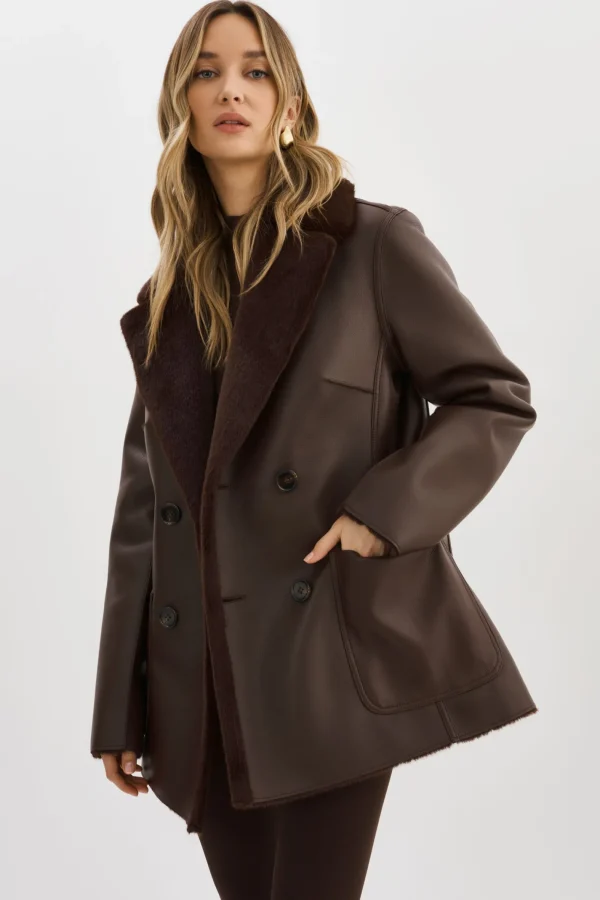 LAMARQUE Coats&Jackets | CAMILLE | Faux Shearling Reversible Coat MAHOGANY