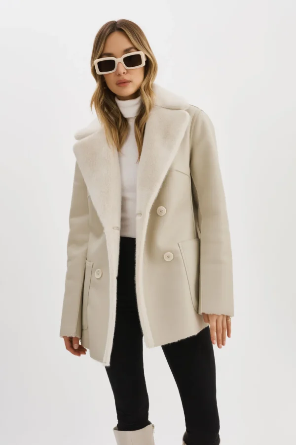 LAMARQUE Coats&Jackets | CAMILLE | Faux Shearling Reversible Coat IVORY