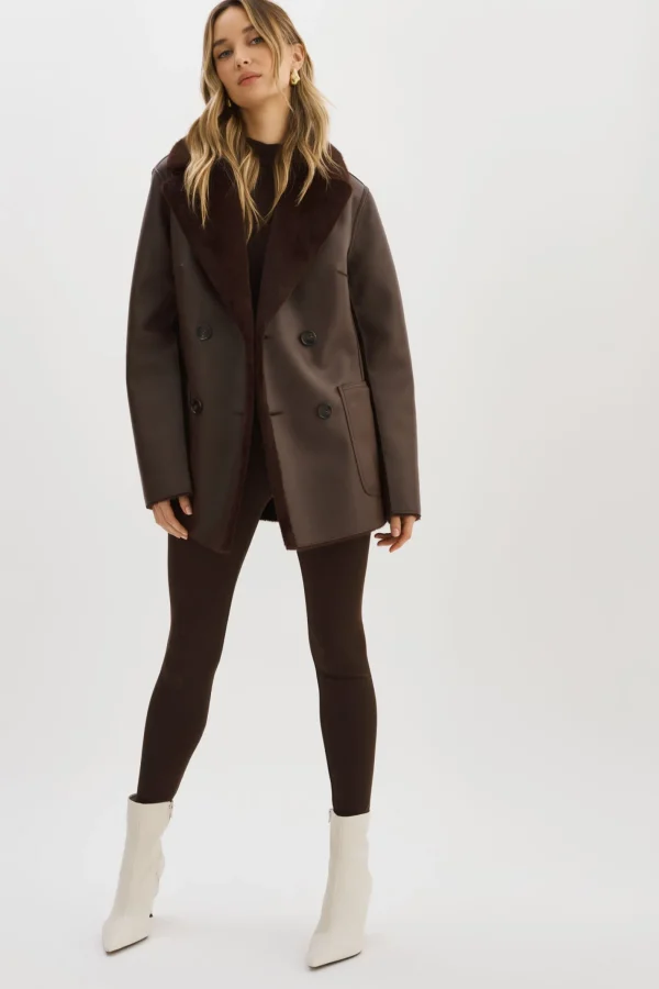 LAMARQUE Coats&Jackets | CAMILLE | Faux Shearling Reversible Coat MAHOGANY