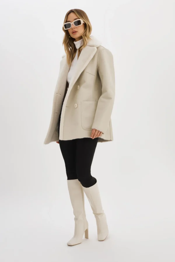 LAMARQUE Coats&Jackets | CAMILLE | Faux Shearling Reversible Coat IVORY