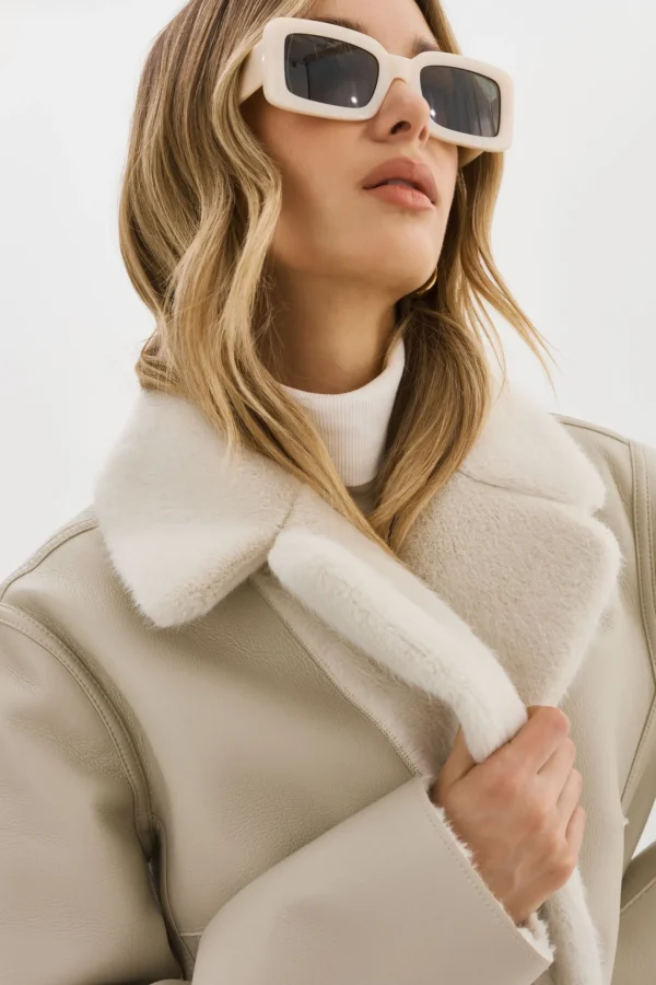 LAMARQUE Coats&Jackets | CAMILLE | Faux Shearling Reversible Coat IVORY