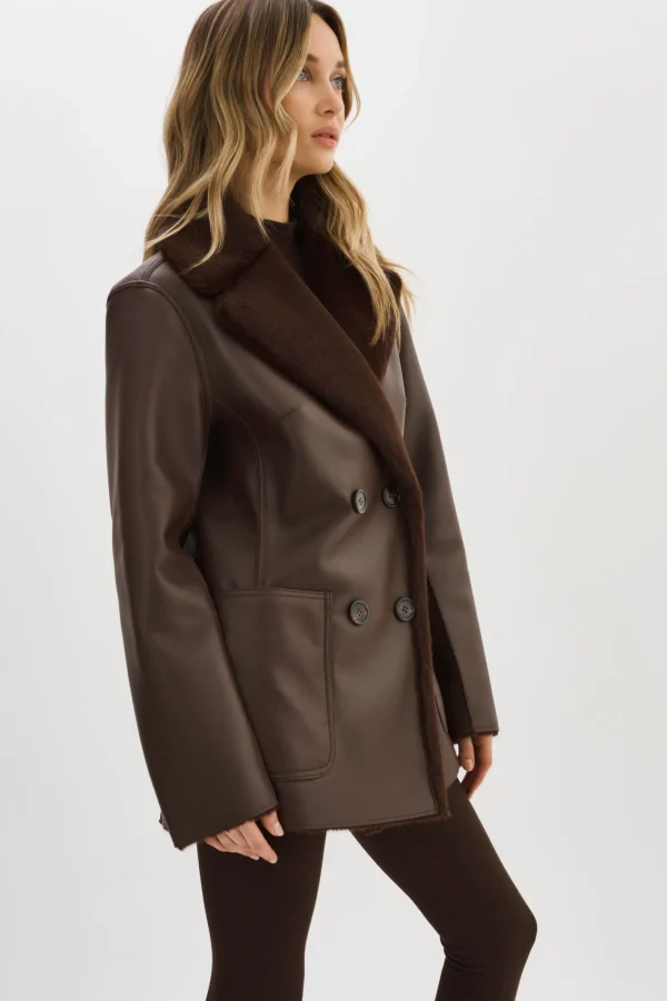 LAMARQUE Coats&Jackets | CAMILLE | Faux Shearling Reversible Coat MAHOGANY