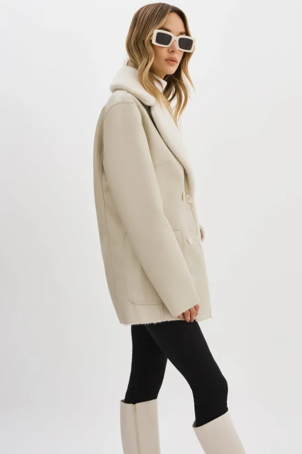 LAMARQUE Coats&Jackets | CAMILLE | Faux Shearling Reversible Coat IVORY