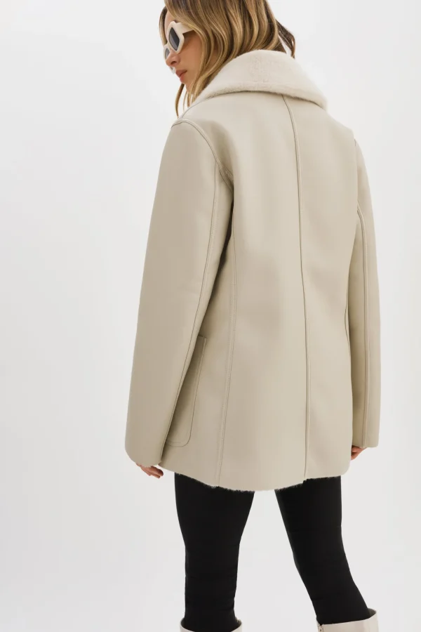 LAMARQUE Coats&Jackets | CAMILLE | Faux Shearling Reversible Coat IVORY