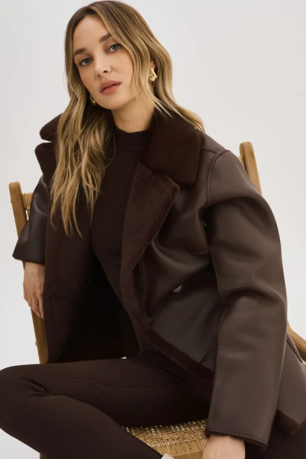 LAMARQUE Coats&Jackets | CAMILLE | Faux Shearling Reversible Coat MAHOGANY