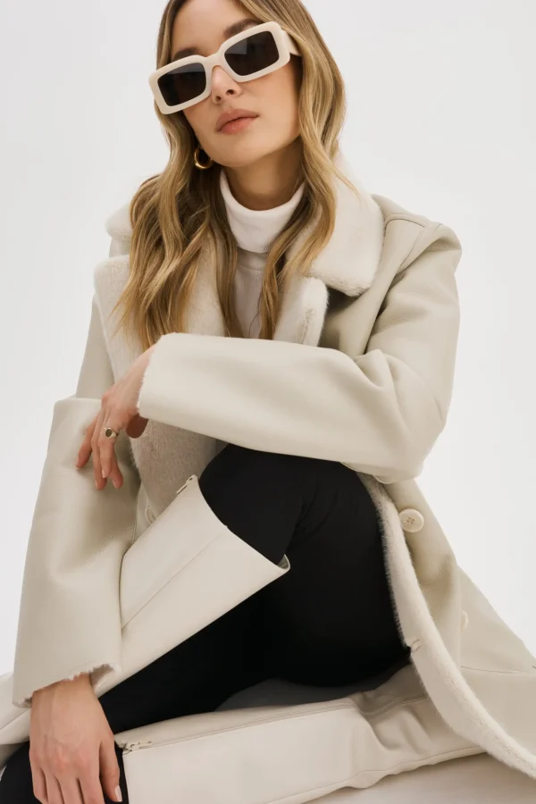 LAMARQUE Coats&Jackets | CAMILLE | Faux Shearling Reversible Coat IVORY