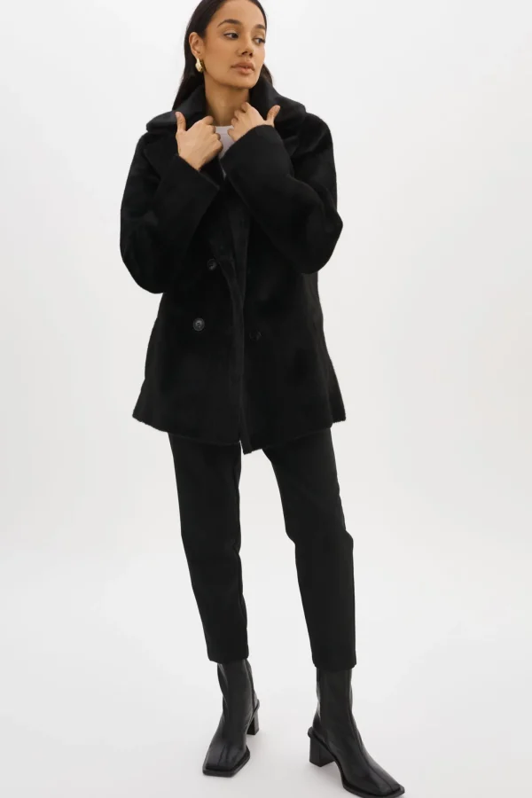 LAMARQUE Coats&Jackets | CAMILLE | Faux Shearling Reversible Coat Black