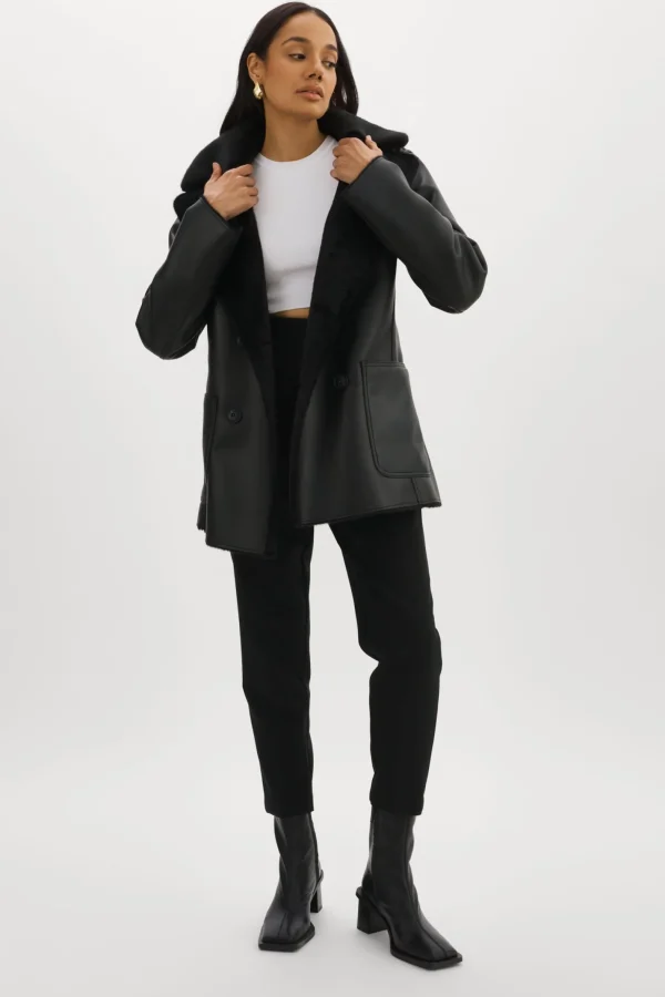 LAMARQUE Coats&Jackets | CAMILLE | Faux Shearling Reversible Coat Black