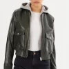 LAMARQUE Leather Jackets | CANDACE | Leather Bomber Jacket Dark Olive/Heather Grey