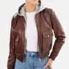 LAMARQUE Leather Jackets | CANDACE | Leather Bomber Jacket Chocolate Brown/Heather Grey