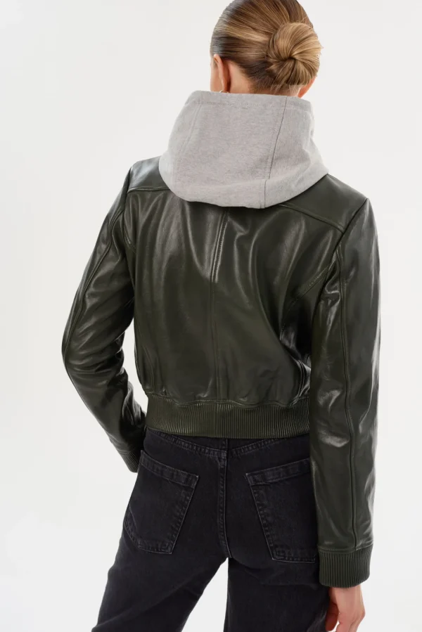 LAMARQUE Leather Jackets | CANDACE | Leather Bomber Jacket Dark Olive/Heather Grey