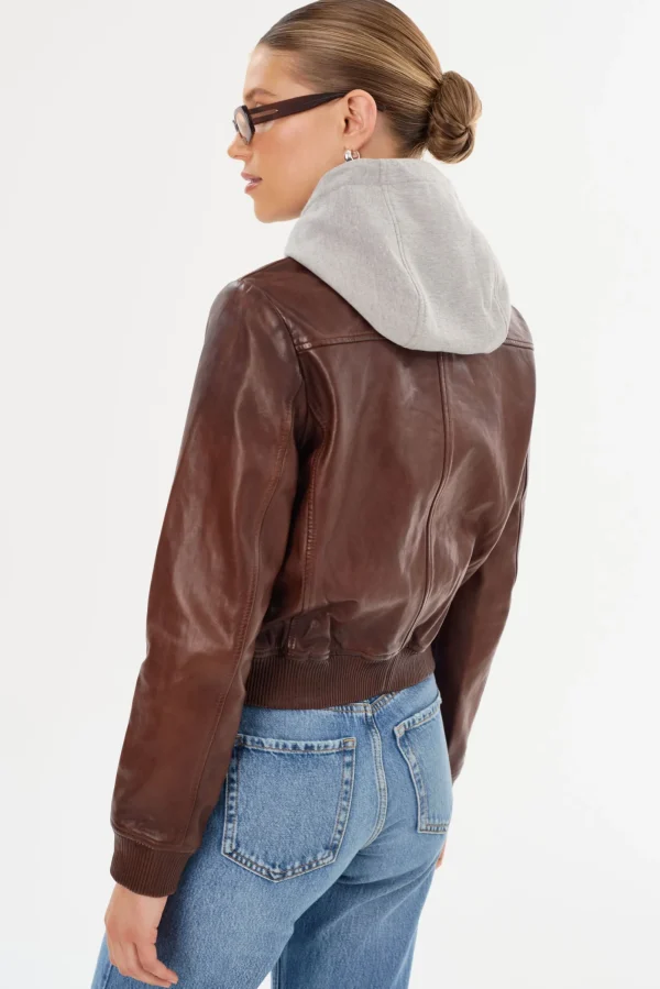LAMARQUE Leather Jackets | CANDACE | Leather Bomber Jacket Chocolate Brown/Heather Grey