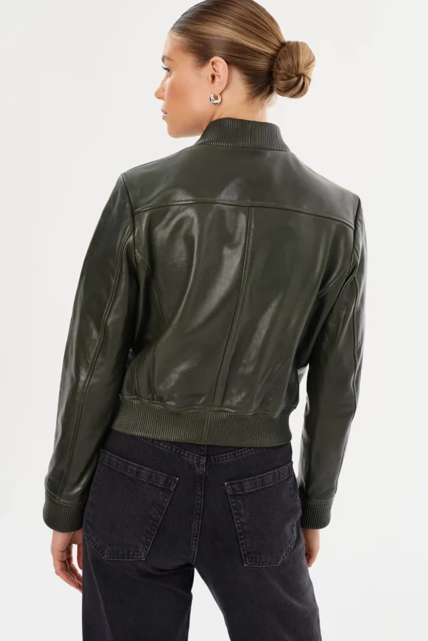 LAMARQUE Leather Jackets | CANDACE | Leather Bomber Jacket Dark Olive/Heather Grey