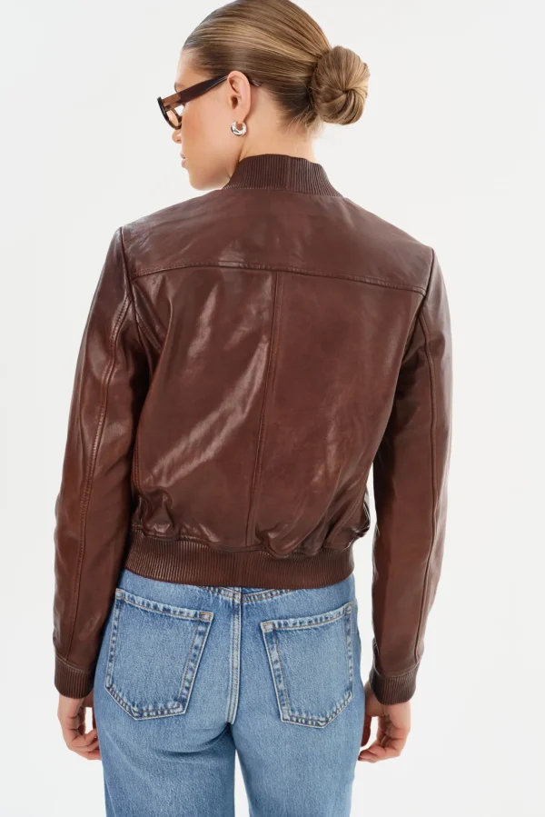 LAMARQUE Leather Jackets | CANDACE | Leather Bomber Jacket Chocolate Brown/Heather Grey