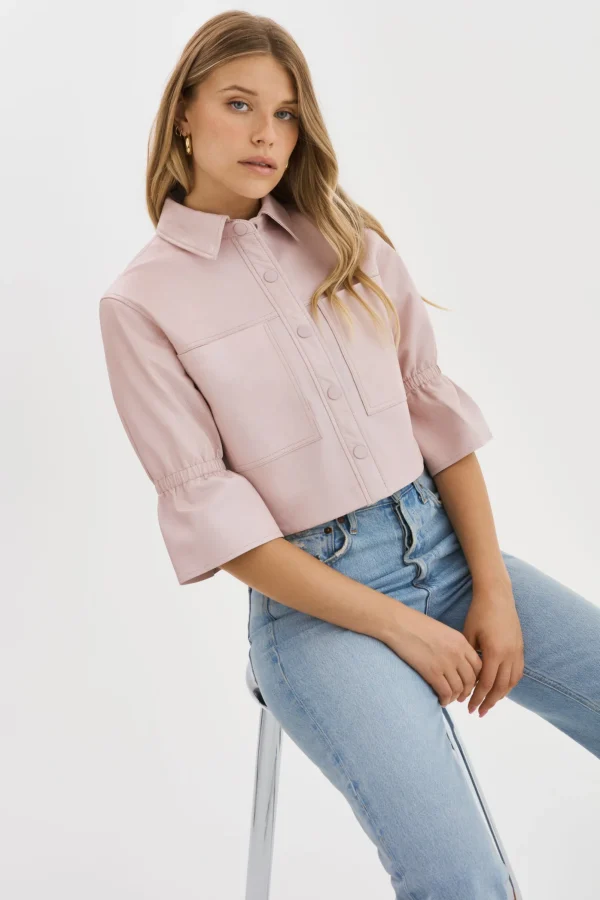 LAMARQUE Leather Jackets | CAROLINA | Leather Ruffle Sleeve Jacket Rose