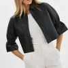 LAMARQUE Leather Jackets | CAROLINA | Leather Ruffle Sleeve Jacket Black