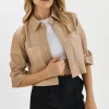 LAMARQUE Leather Jackets | CAROLINA | Leather Ruffle Sleeve Jacket Beige
