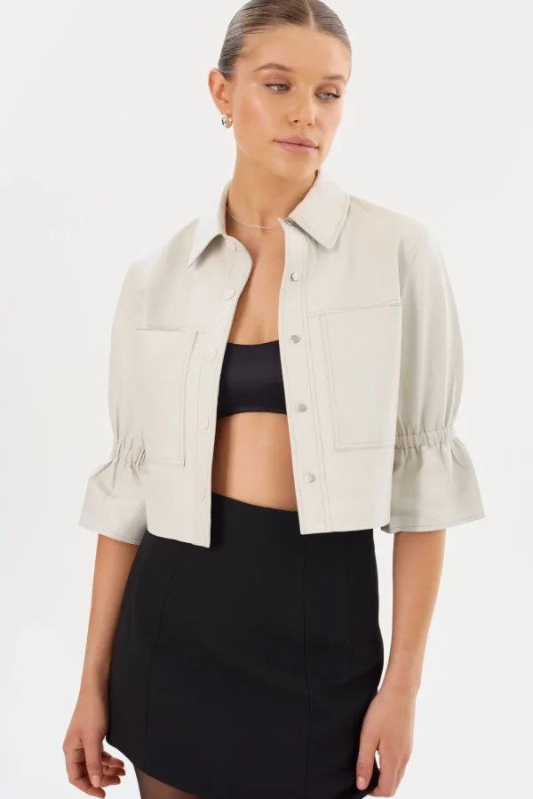 LAMARQUE Leather Jackets | CAROLINA | Leather Ruffle Sleeve Jacket Winter White