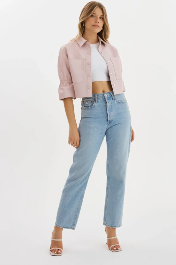 LAMARQUE Leather Jackets | CAROLINA | Leather Ruffle Sleeve Jacket Rose