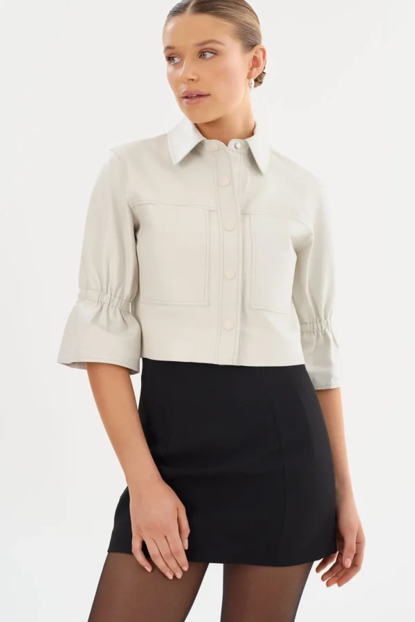 LAMARQUE Leather Jackets | CAROLINA | Leather Ruffle Sleeve Jacket Winter White