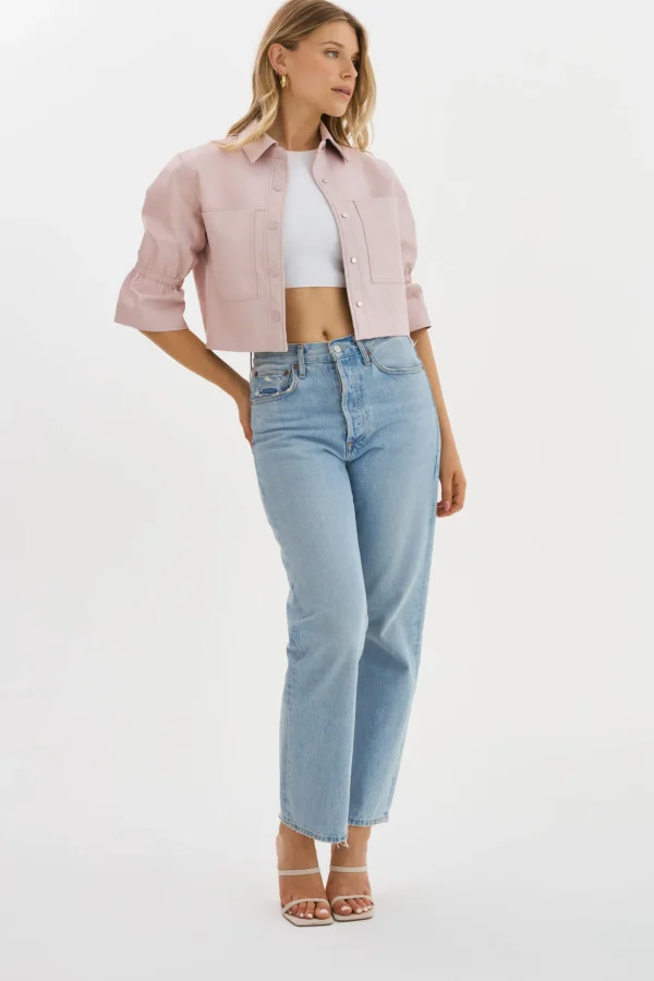 LAMARQUE Leather Jackets | CAROLINA | Leather Ruffle Sleeve Jacket Rose