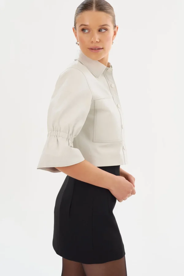 LAMARQUE Leather Jackets | CAROLINA | Leather Ruffle Sleeve Jacket Winter White
