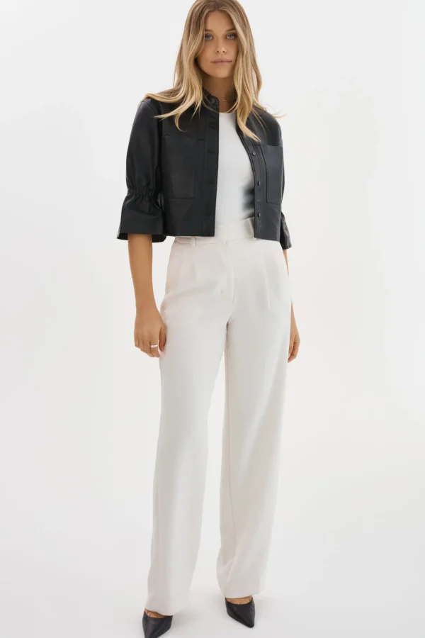LAMARQUE Leather Jackets | CAROLINA | Leather Ruffle Sleeve Jacket Black