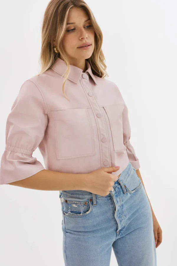 LAMARQUE Leather Jackets | CAROLINA | Leather Ruffle Sleeve Jacket Rose