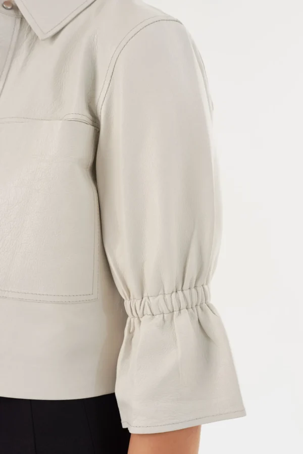 LAMARQUE Leather Jackets | CAROLINA | Leather Ruffle Sleeve Jacket Winter White