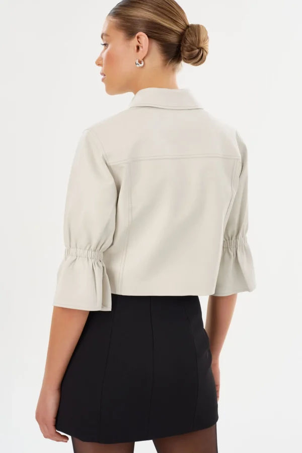 LAMARQUE Leather Jackets | CAROLINA | Leather Ruffle Sleeve Jacket Winter White