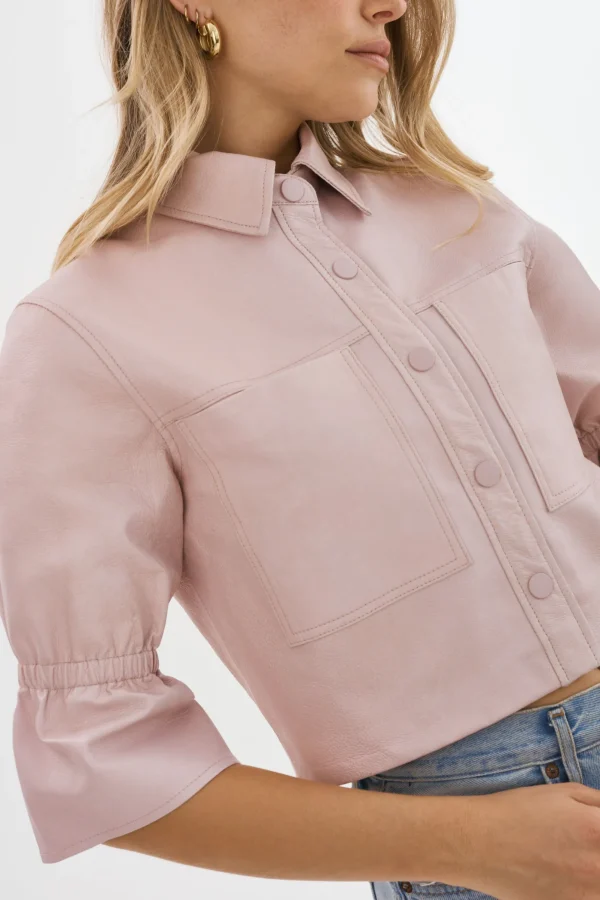 LAMARQUE Leather Jackets | CAROLINA | Leather Ruffle Sleeve Jacket Rose