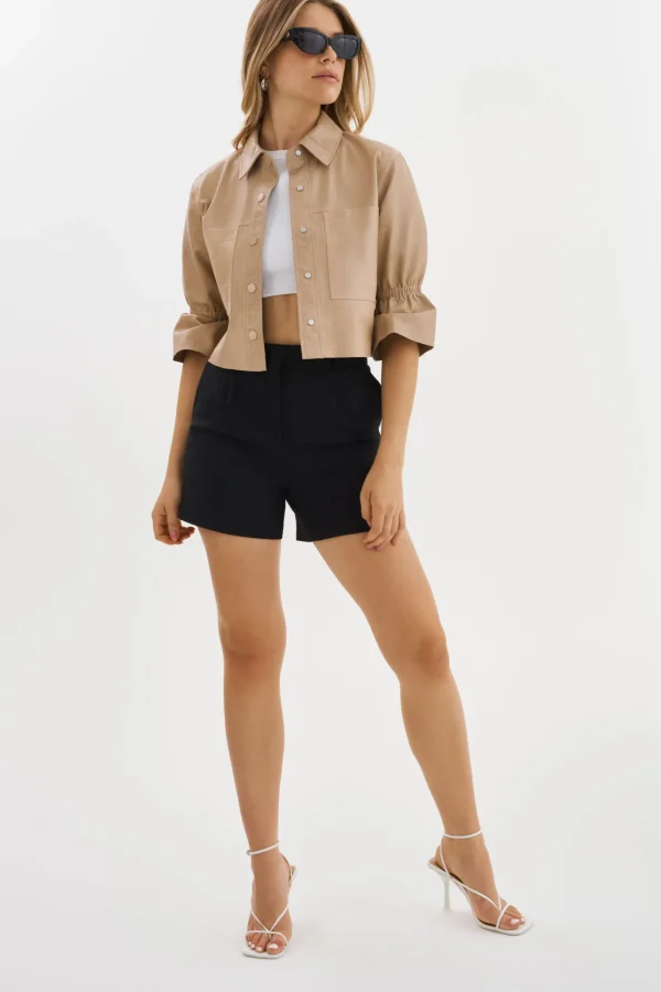 LAMARQUE Leather Jackets | CAROLINA | Leather Ruffle Sleeve Jacket Beige