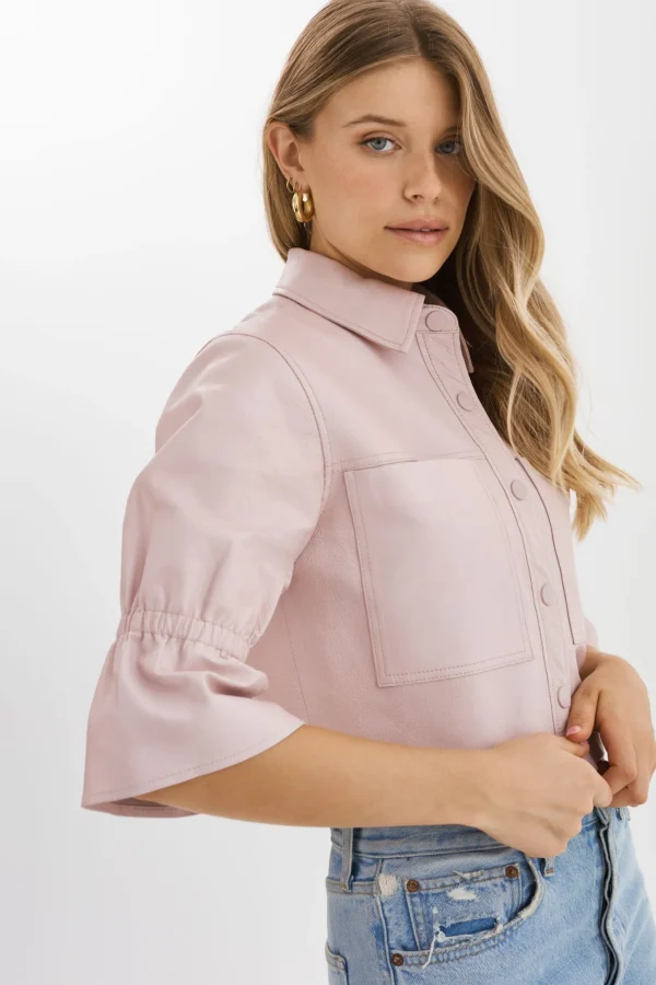LAMARQUE Leather Jackets | CAROLINA | Leather Ruffle Sleeve Jacket Rose