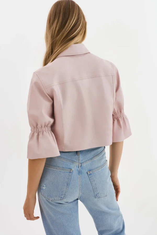 LAMARQUE Leather Jackets | CAROLINA | Leather Ruffle Sleeve Jacket Rose