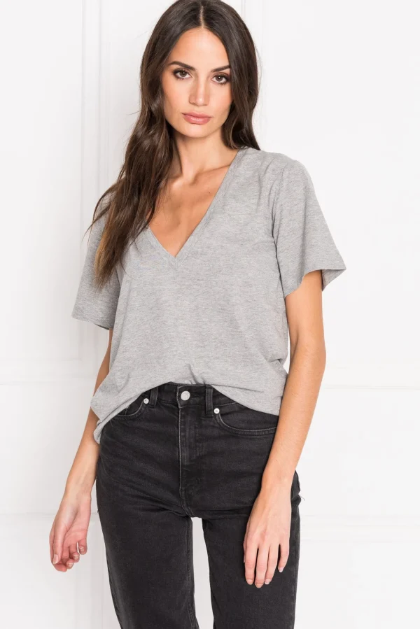 LAMARQUE Tops | CECILIA | Deep V-neck Tee Heather Grey