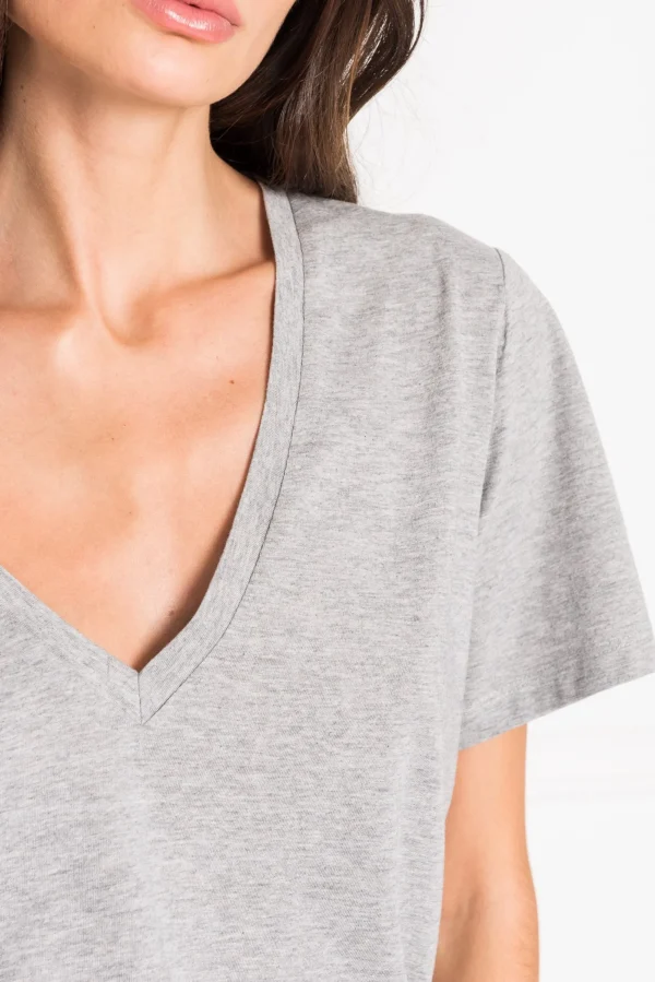 LAMARQUE Tops | CECILIA | Deep V-neck Tee Heather Grey