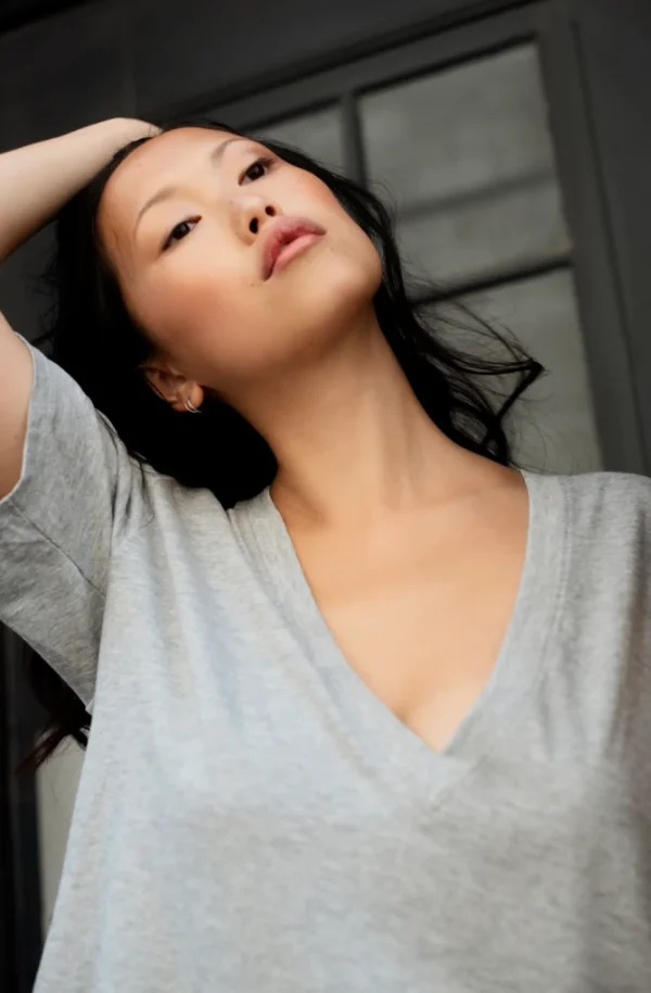 LAMARQUE Tops | CECILIA | Deep V-neck Tee Heather Grey