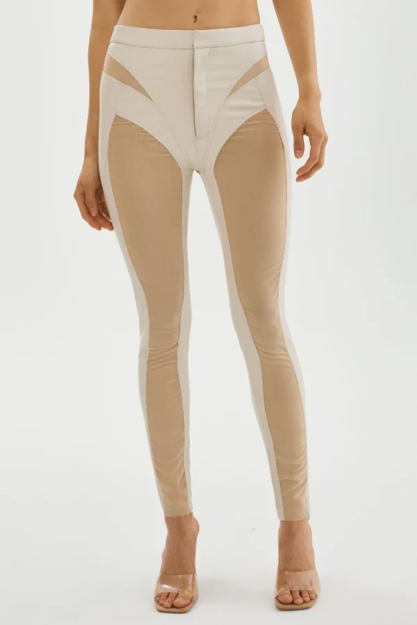 LAMARQUE Pants&Shorts | CELICIA | Faux Leather Mesh Leggings Bone